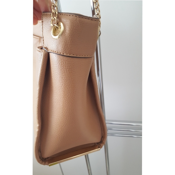 Vtg K Studio🍂Camel Brown Leather Tote shoulder Bag💛Chain Straps - Picture 7 of 15